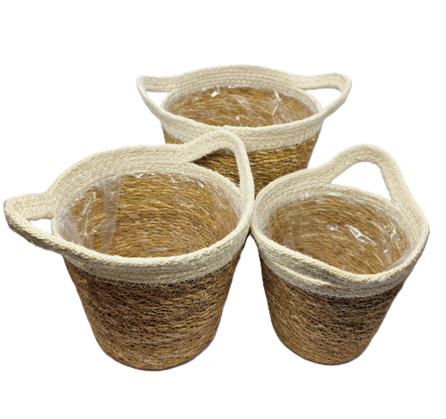 Handwoven Sea-Grass Planter Basket – Natural Charm with Protection(Set Of 3)
