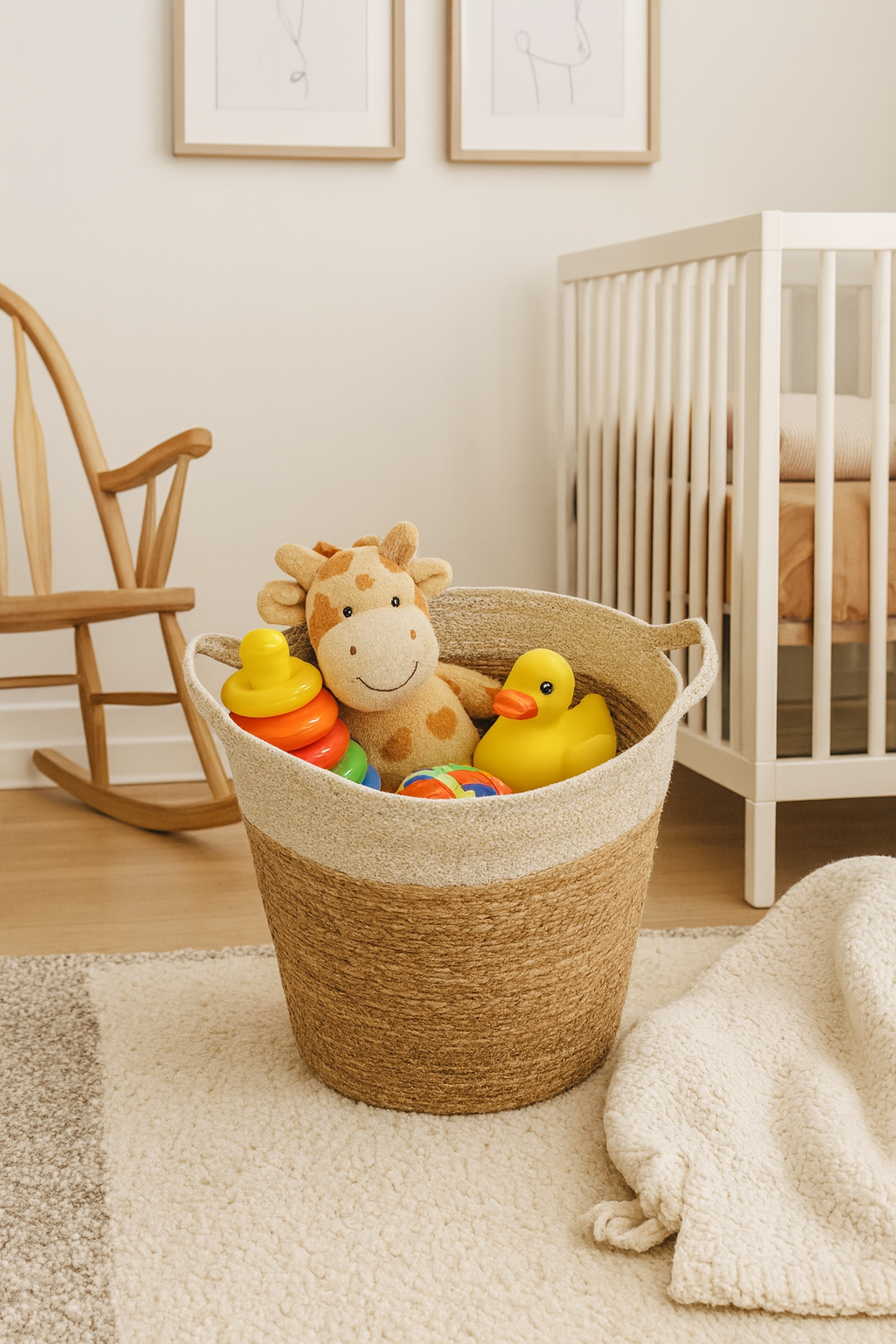 Handwoven Seagrass & Jute Rope Basket – Rustic Storage & Home Décor