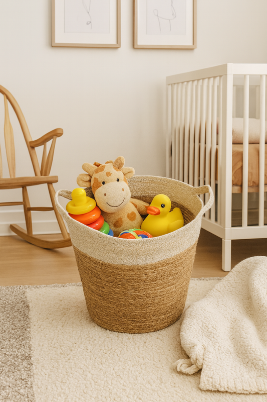 Handwoven Seagrass & Jute Rope Basket – Rustic Storage & Home Décor