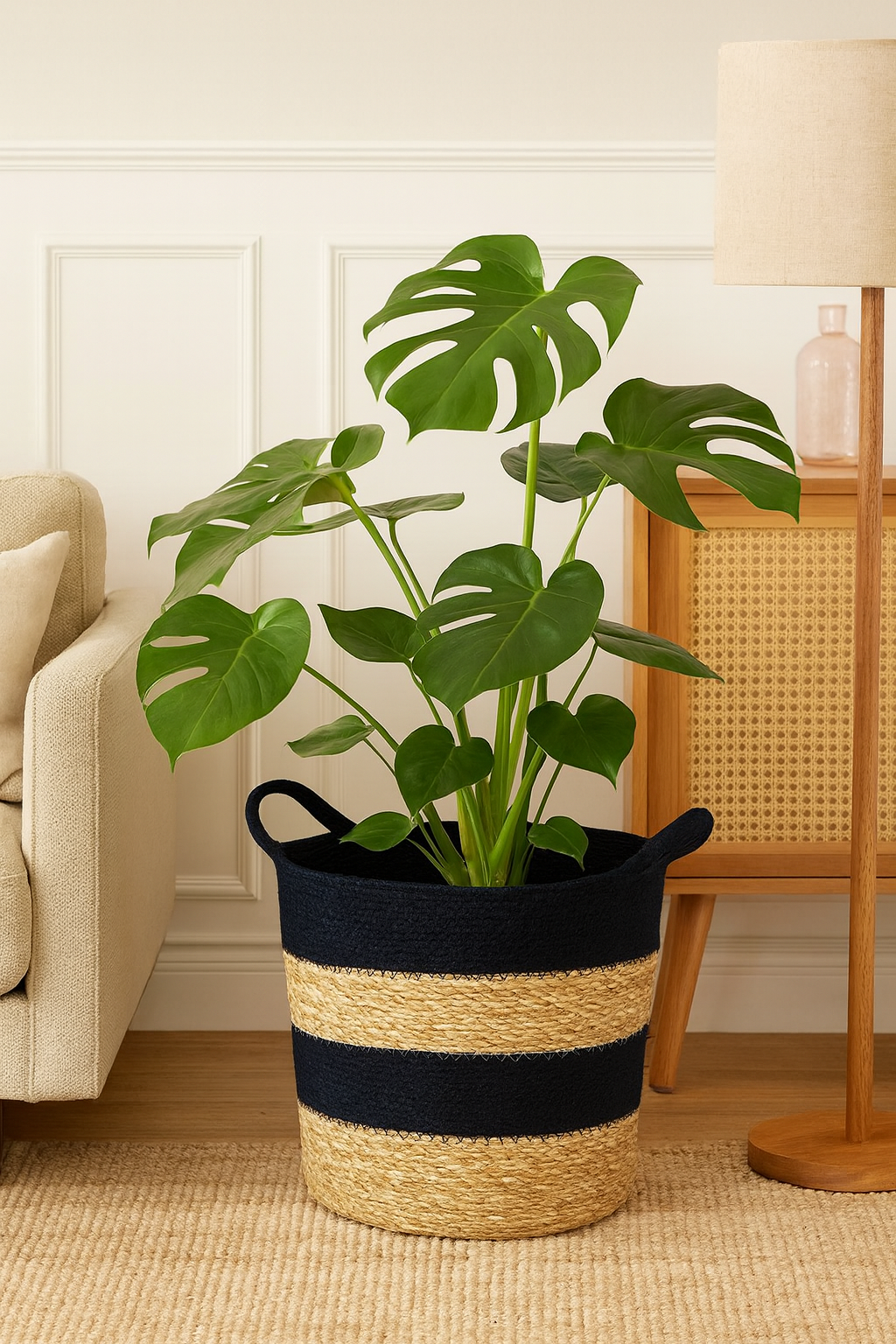 Handwoven Jute & Cotton Rope Basket – Eco-Friendly Storage Bin & Decorative Planter