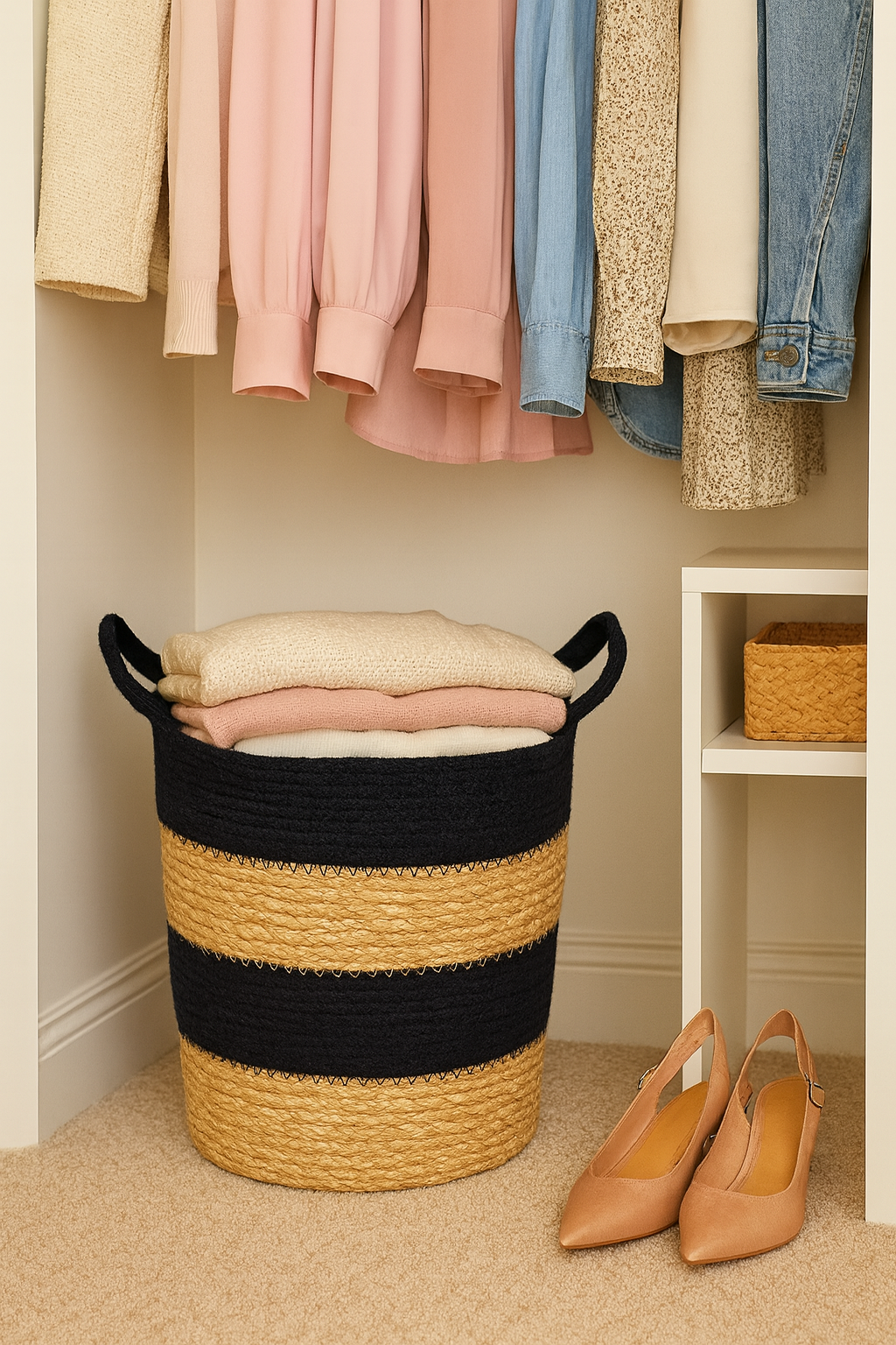 Handwoven Jute & Cotton Rope Basket – Eco-Friendly Storage Bin & Decorative Planter