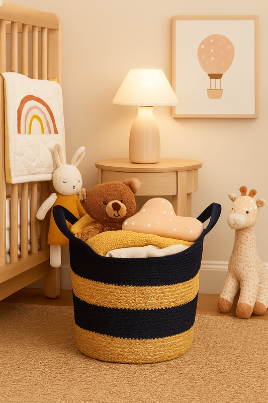 Handwoven Jute & Cotton Rope Basket – Eco-Friendly Storage Bin & Decorative Planter