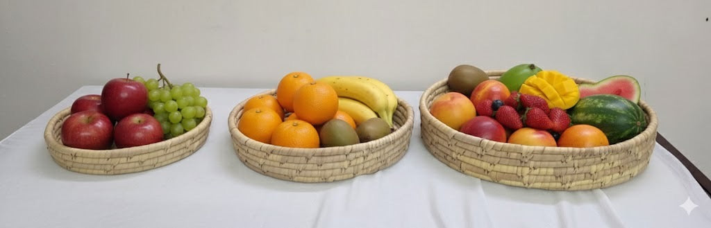 Handwoven Date Leaf Fruit & Snack Basket – Natural Palm Fiber Storage(Set Of 3)